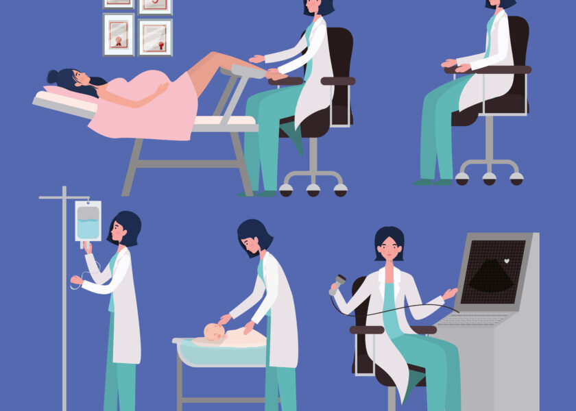 pregnancy woman with doctor in birhing exams